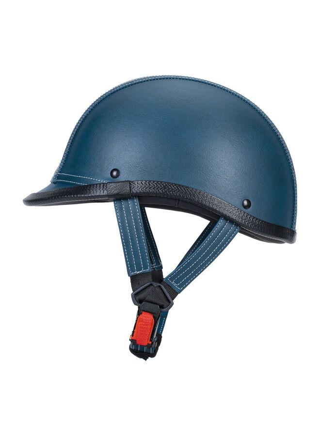 LAMAY Handmade Leather Motorcycle Helmet Retro Half Face Helmet for Adults Men and Women, Lightweight Open Face 1/2 Vintage Helmets for Moped Cruiser Scooter (Blue XXXL) - Image 2